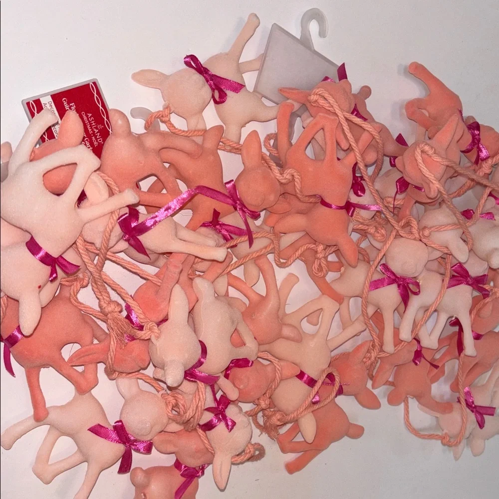 Flocked Deer Garland Peachy Pink Deer Garlands Set of 3 Velvet Fawn Garland NWT
